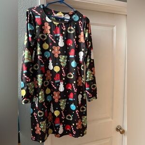 Festive Christmas Holiday Print Dress MokingTop Dress Women’s Sz L